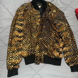 MONALIZA Vintage Gold and Black Sequin Bomber Jacket